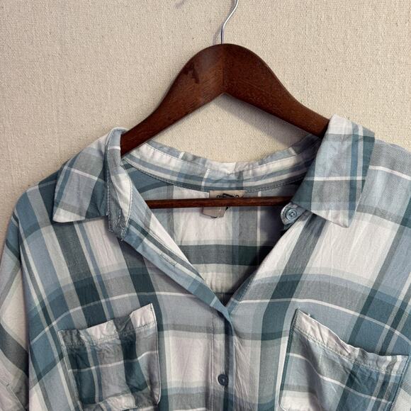 Como Vintage Shirt Size XL Blue Plaid Button Up Short Sleeve Tie Front Casual - Picture 2 of 11